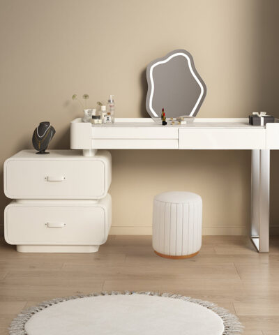 Coruna White Wood Dressing Table Set With Cloud Mirror