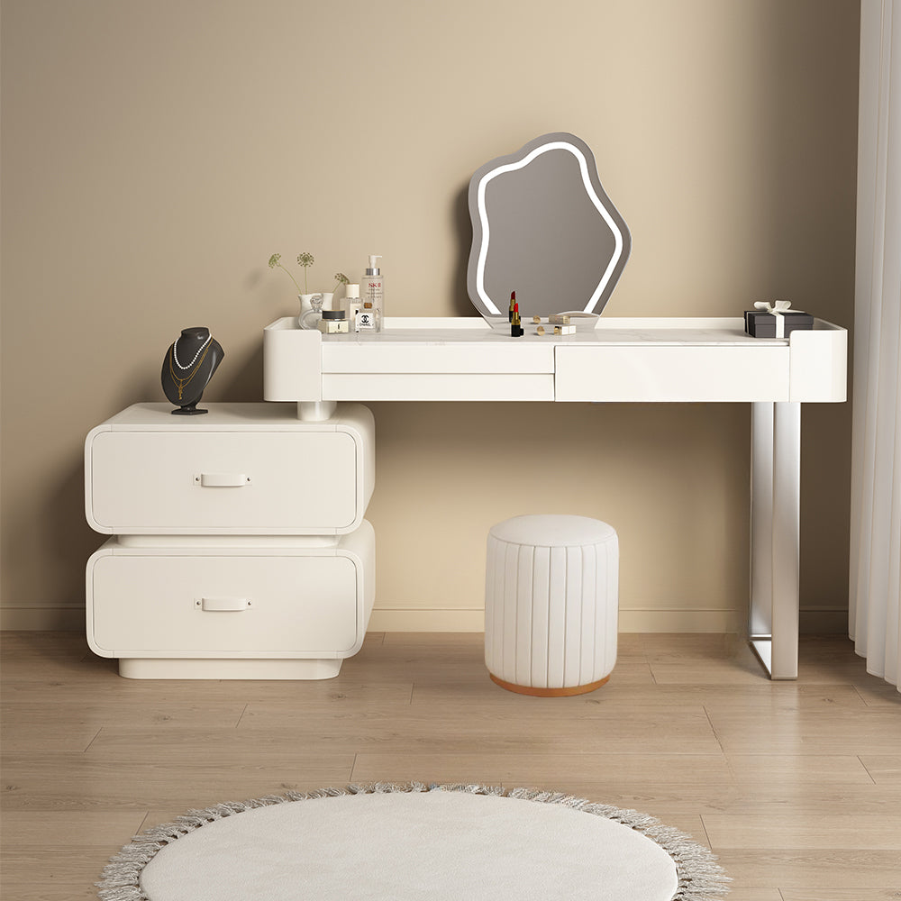 Coruna White Wood Dressing Table Set With Cloud Mirror