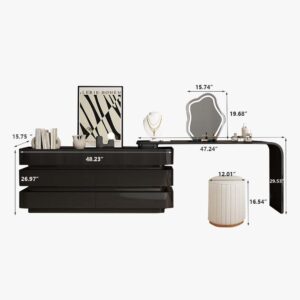 Sabadell Modern Black Dressing Table Set with Six Drawers