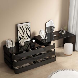 Sabadell Modern Black Dressing Table Set with Six Drawers