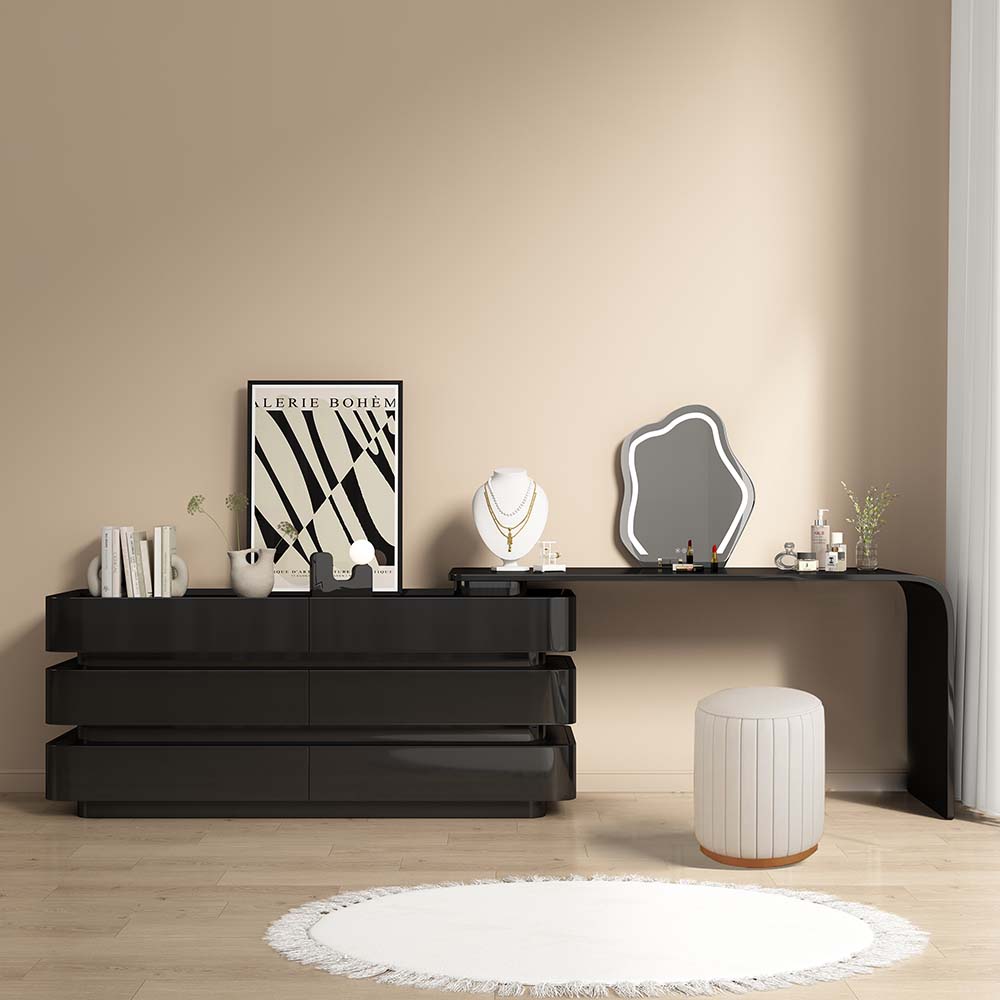 Sabadell Modern Black Dressing Table Set with Six Drawers