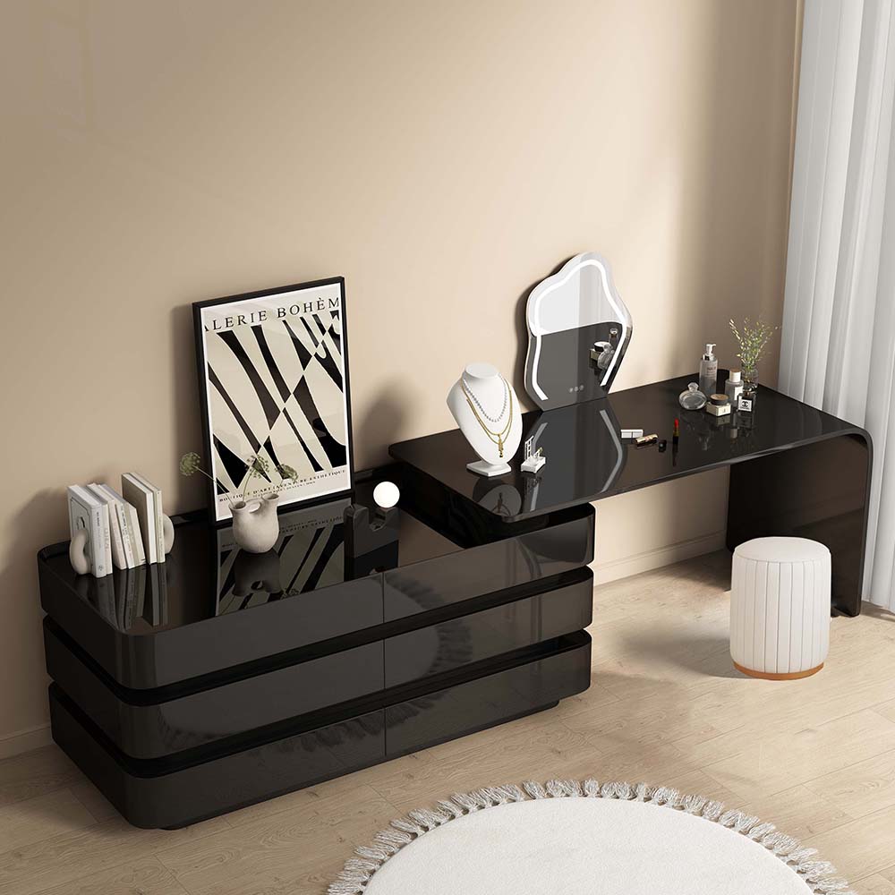 Sabadell Modern Black Dressing Table Set with Six Drawers