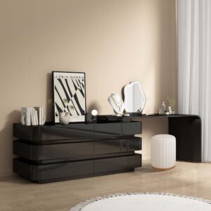 Sabadell Modern Black Dressing Table Set with Six Drawers