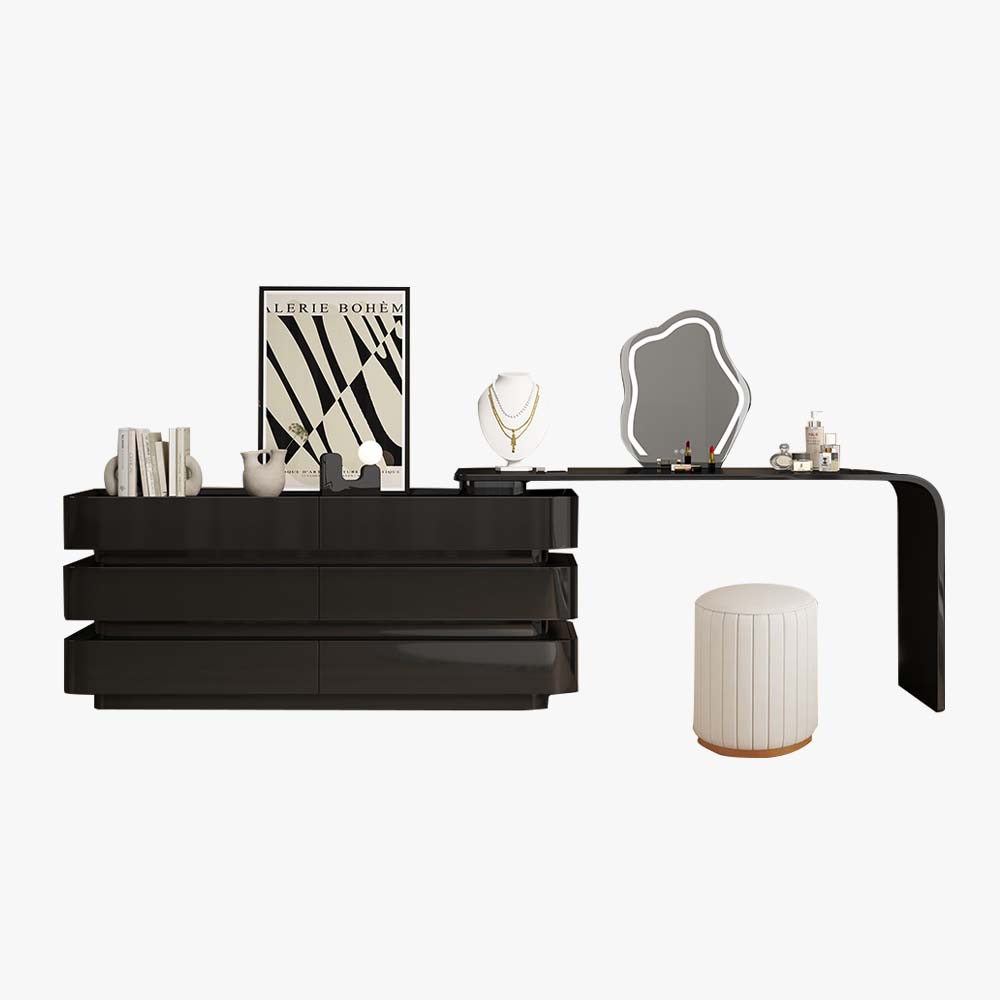 Sabadell Modern Black Dressing Table Set with Six Drawers