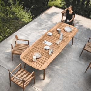 Palmas Modern Outdoor Dining Table Set in Natural Teak