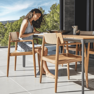 Palmas Modern Outdoor Dining Table Set in Natural Teak