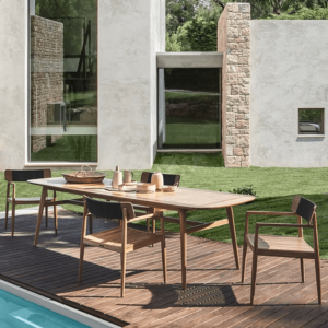 Palmas Modern Outdoor Dining Table Set in Natural Teak