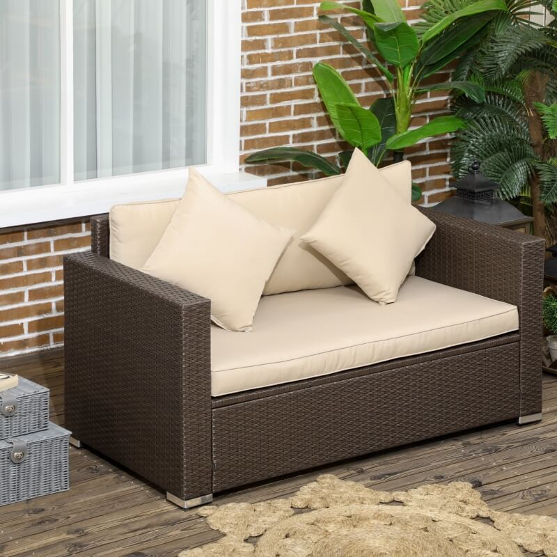 Zaragoza Outdoor Wicker Synthetic Rattan Sofa 2 Seats