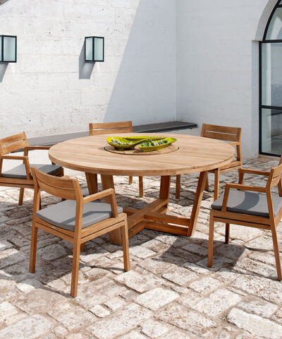 Murcia Modern Teak Wood Garden Chair Set with Round Table