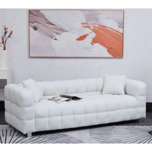 Courbevoie White Fleece Fabric Sofa with Silver Metal Feet