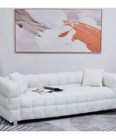 Courbevoie White Fleece Fabric Sofa with Silver Metal Feet