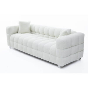 Courbevoie White Fleece Fabric Sofa with Silver Metal Feet