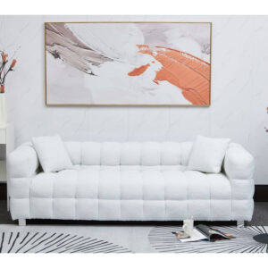 Courbevoie White Fleece Fabric Sofa with Silver Metal Feet