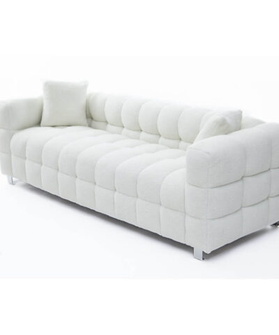 Courbevoie White Fleece Fabric Sofa with Silver Metal Feet