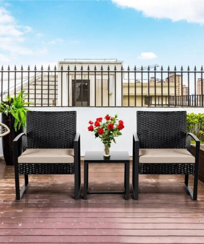 Montreuil Black Rattan Chair Set with Side Table