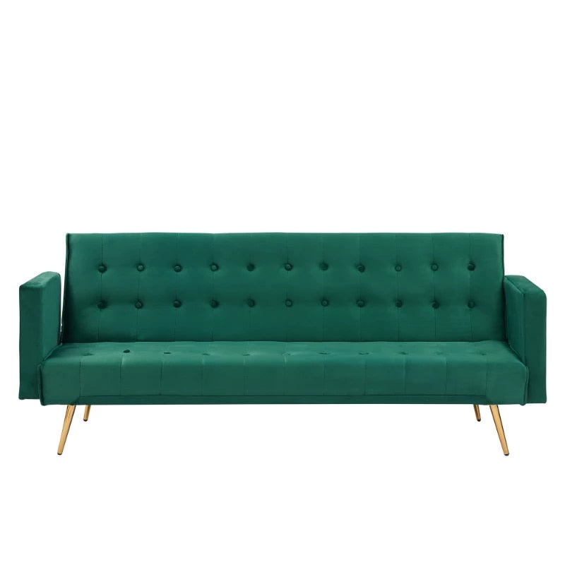 Dunkerque Green Adjustable Velvet Sofa with Gold Legs