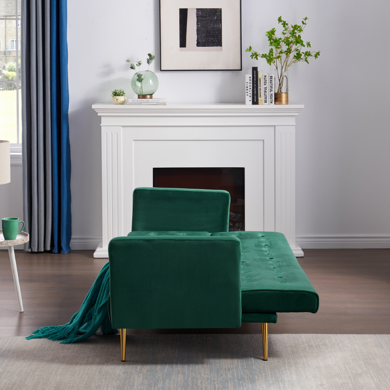 Dunkerque Green Adjustable Velvet Sofa with Gold Legs