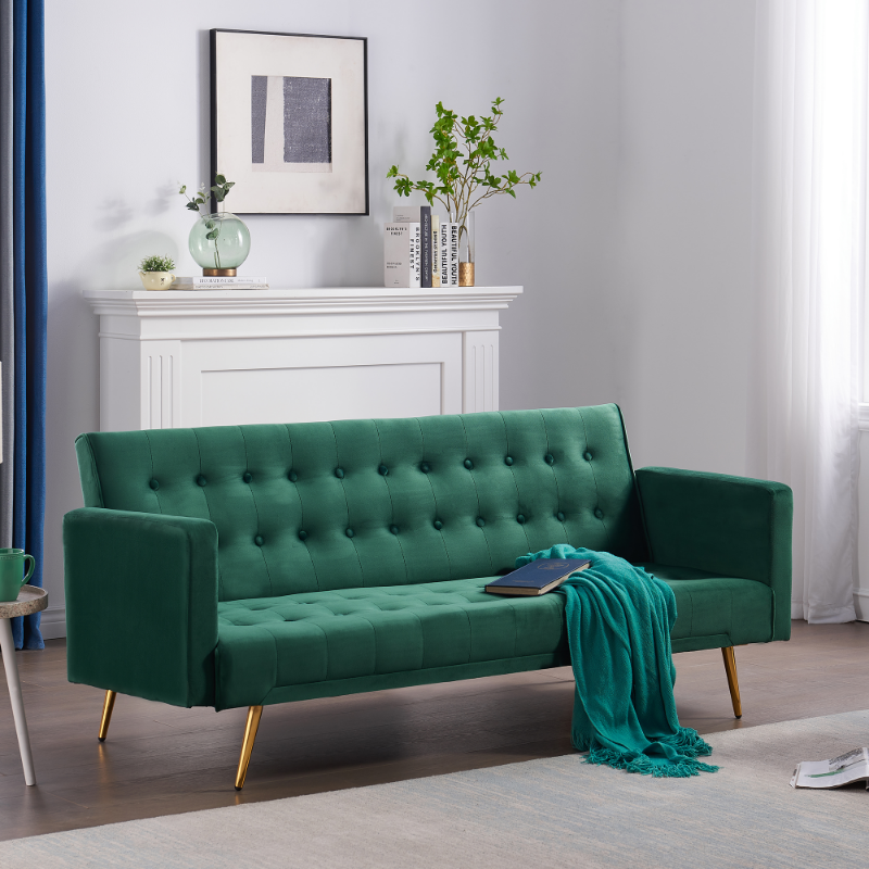 Dunkerque Green Adjustable Velvet Sofa with Gold Legs