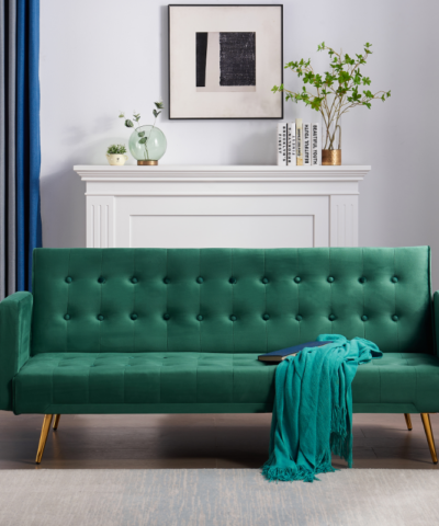 Dunkerque Green Adjustable Velvet Sofa with Gold Legs