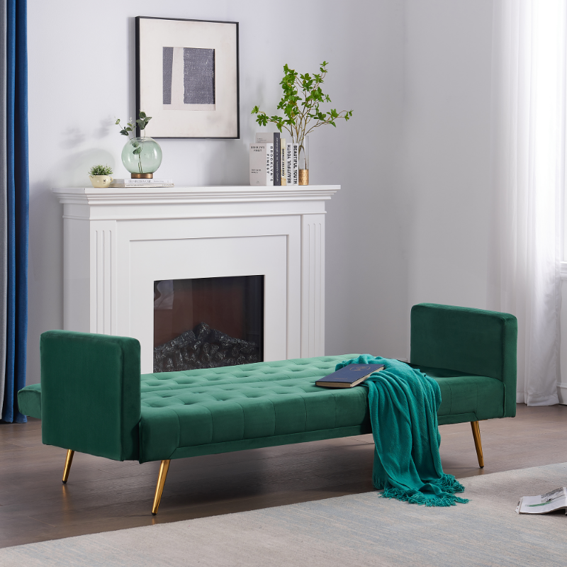 Dunkerque Green Adjustable Velvet Sofa with Gold Legs