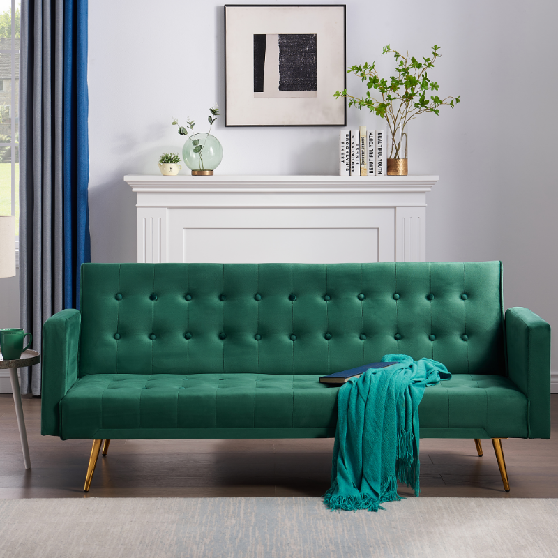 Dunkerque Green Adjustable Velvet Sofa with Gold Legs