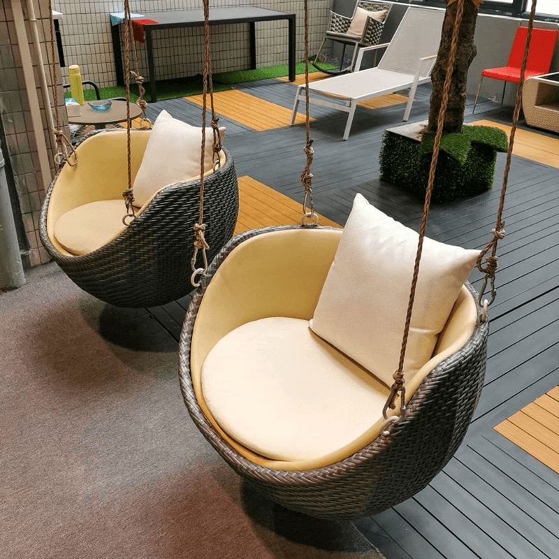 Aulnay Outdoor Rattan Swing Rocking Chair with Hanging Ropes