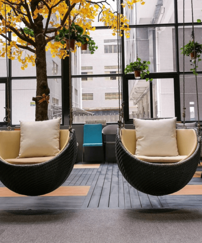 Aulnay Outdoor Rattan Swing Rocking Chair with Hanging Ropes