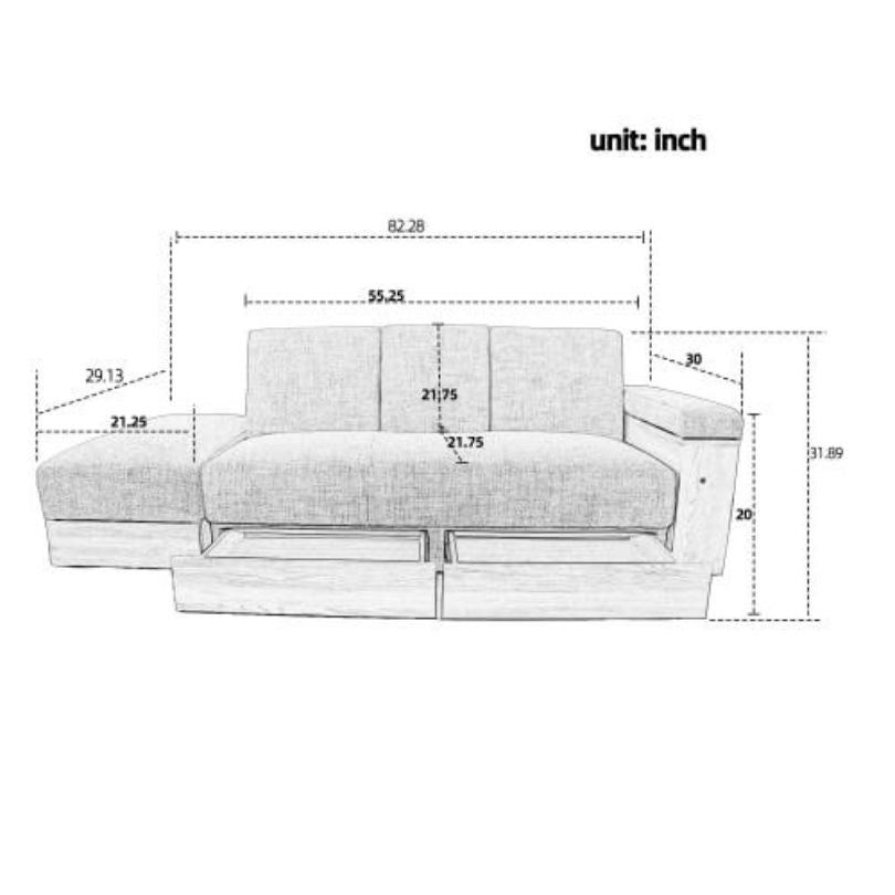 Nazaire Multi-functional Gray Sofa with Side Storage and Drawers