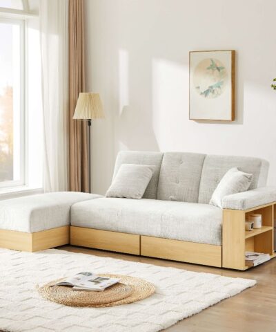 Nazaire Multi-functional Gray Sofa with Side Storage and Drawers