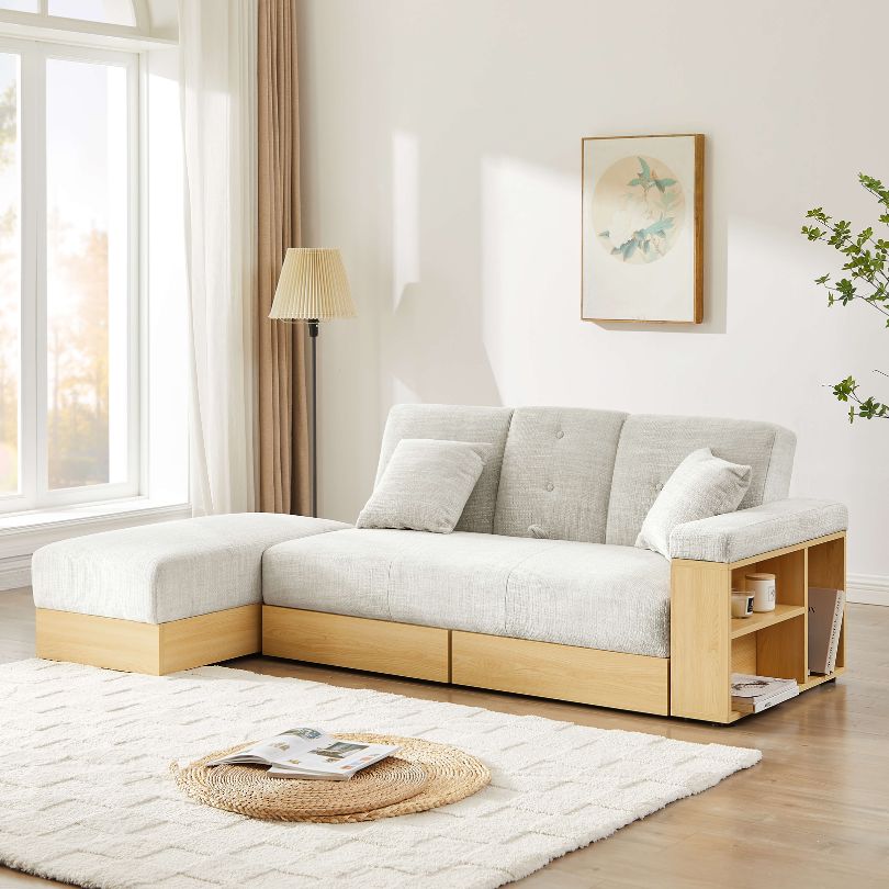 Nazaire Multi-functional Gray Sofa with Side Storage and Drawers