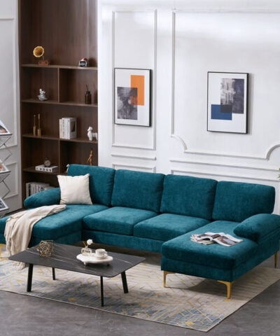 Troyes U-Shaped Upholstered Sofa and Gold-Plated Legs