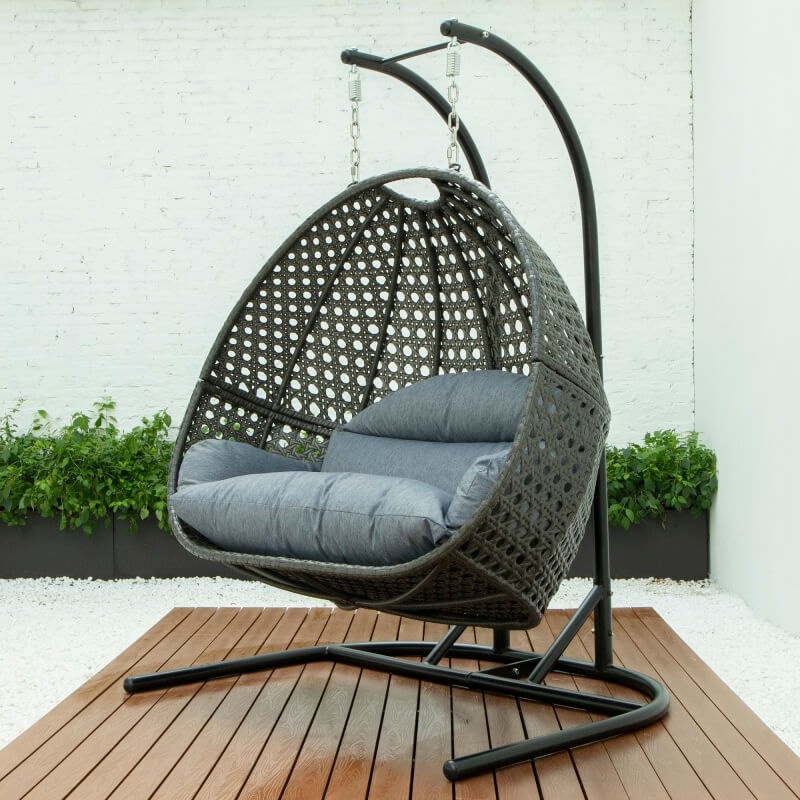 Aubervilliers Hanging Egg Chair Wicker Hanging Swing 2 Seater