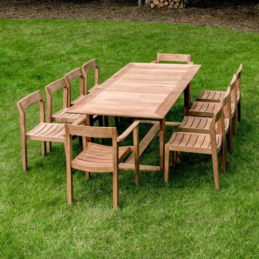 Leipzig 11 pc Teak Rectangular Dining Set Table Extendable