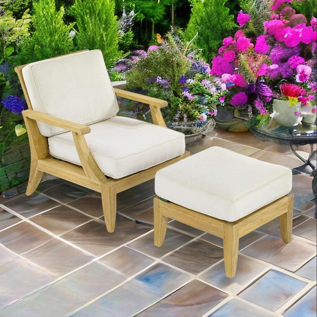 Wiesbaden Teak Lounge Chair & Ottoman Set With Cushion