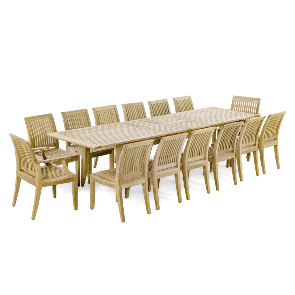 Wuppertal 15 pc Teak Rectangular Dining Set Extendable