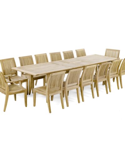 Wuppertal 15 pc Teak Rectangular Dining Set Extendable