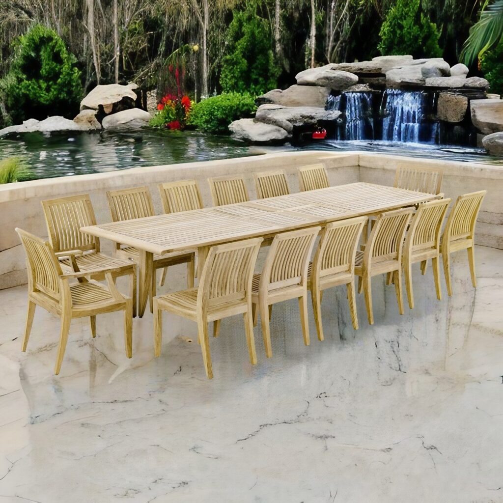 Wuppertal 15 pc Teak Rectangular Dining Set Extendable