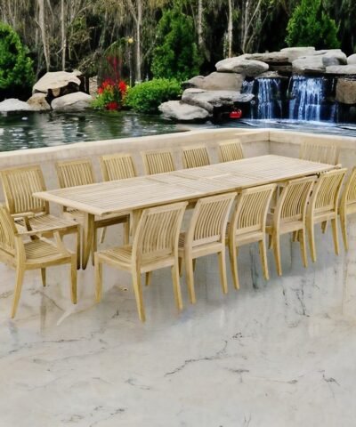 Wuppertal 15 pc Teak Rectangular Dining Set Extendable