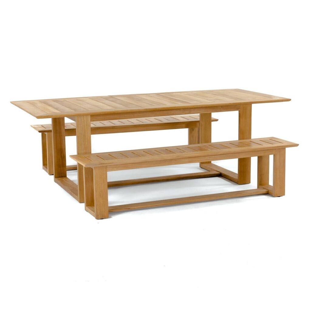 Hamburg Teak Rectangular Dining Picnic Set Extendable Table