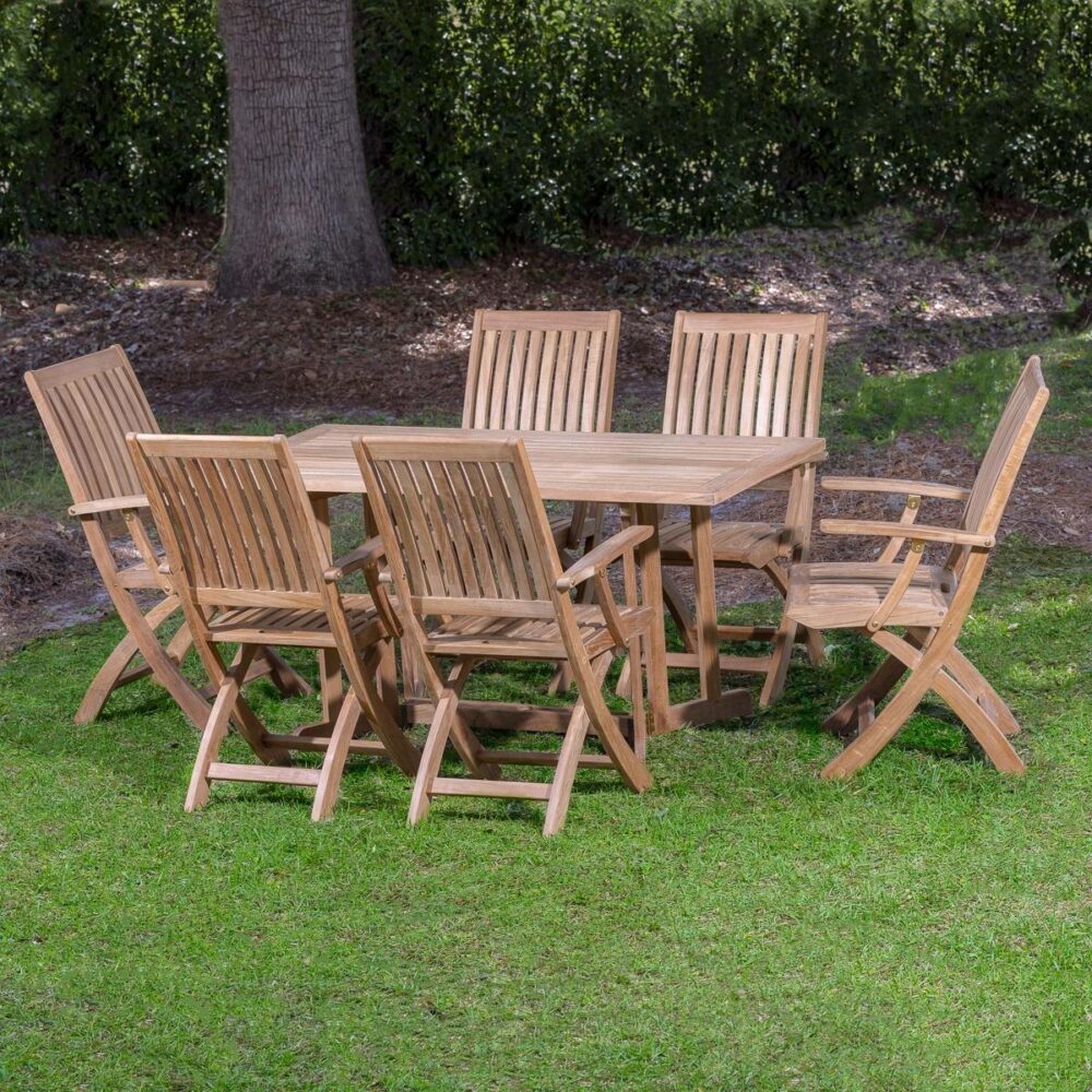 Mulheim 7pc Teak Rectangular Folding Set Table Dining Chair