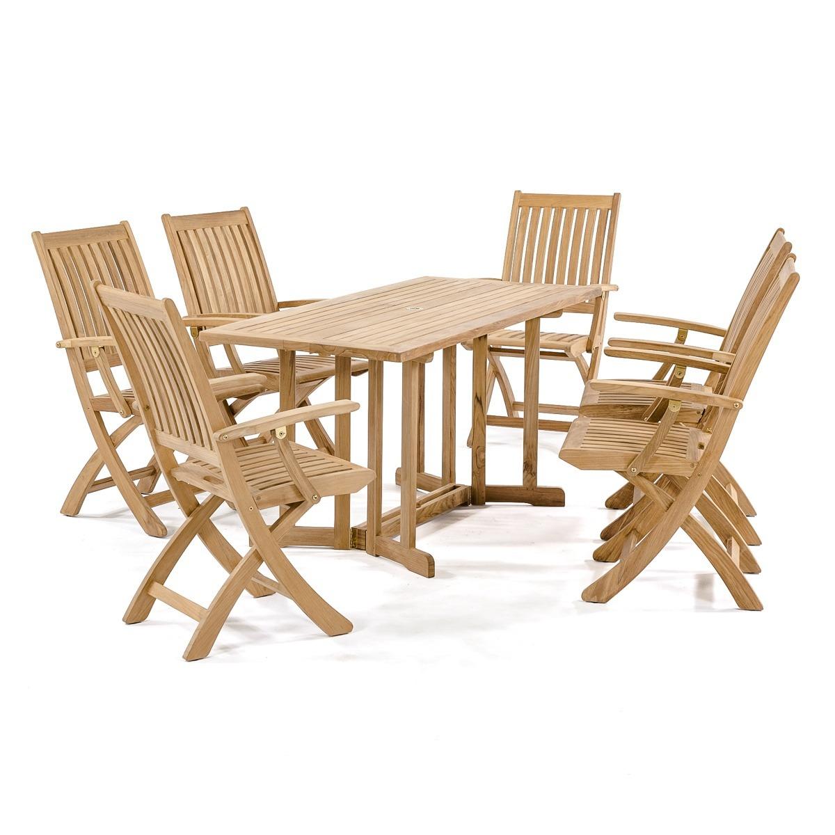 Mulheim 7pc Teak Rectangular Folding Set Table Dining Chair