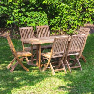 Herne 7pc Teak Rectangular Folding Set Table Dining Armchair