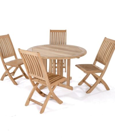 Osnabruck 5pc Teak Foldable Dining Set Round Folding Table