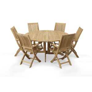 Mainz 7pc Teak Foldable Dining Set Round Large Folding Table