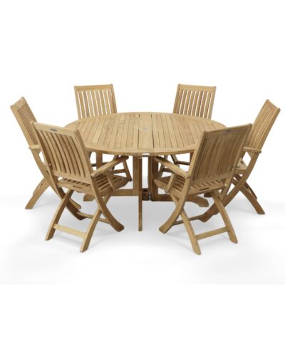 Mainz 7pc Teak Foldable Dining Set Round Large Folding Table