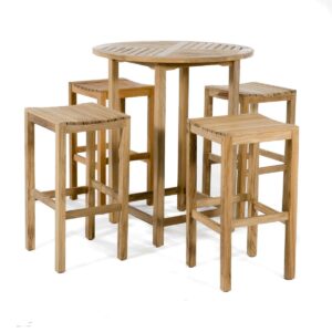 Darmstadt 5pc Teak Round Bar Table Set Backless Pub