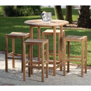 Darmstadt 5pc Teak Round Bar Table Set Backless Pub