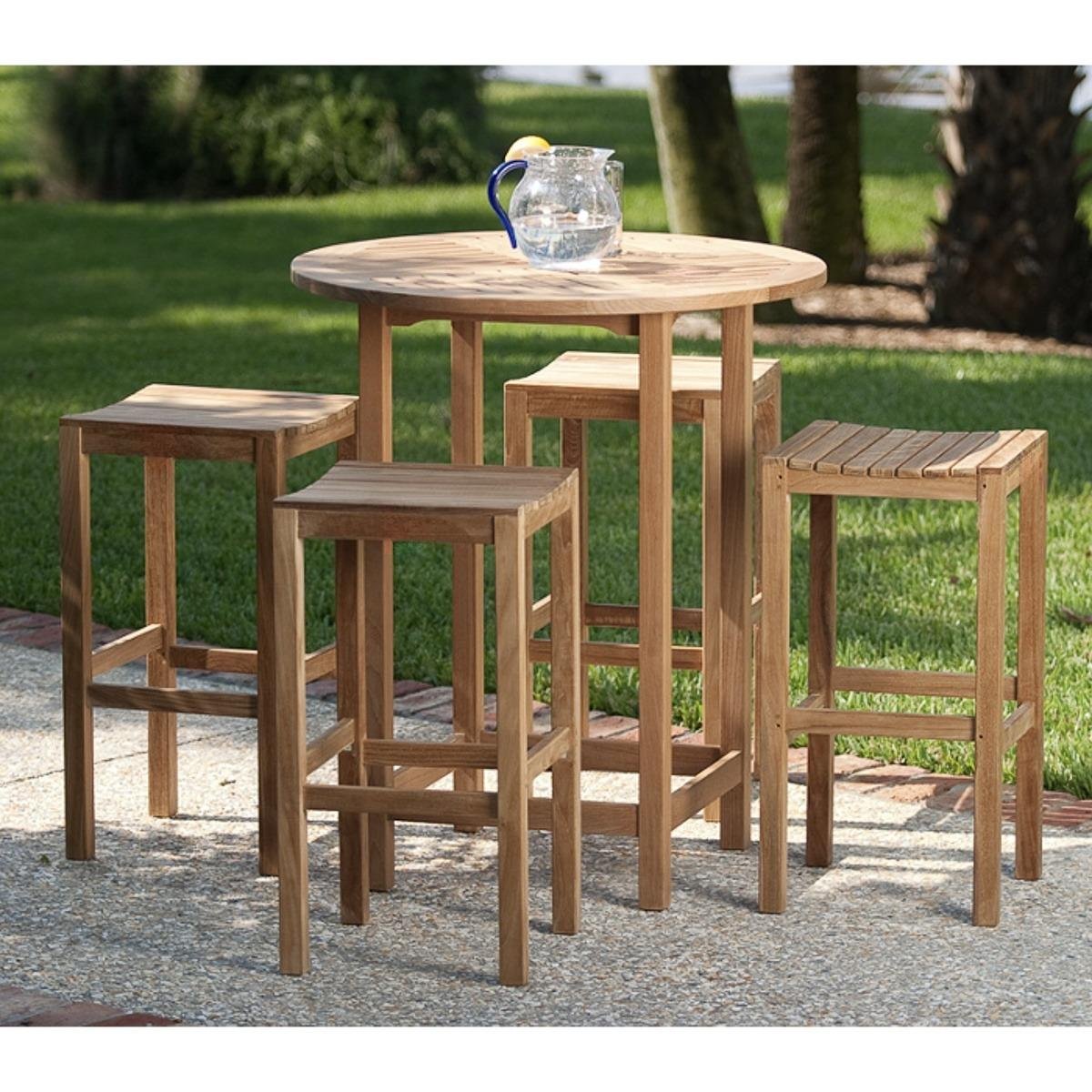 nania-kiik 4 Darmstadt 5pc Teak Round Bar Table Set Backless Pub