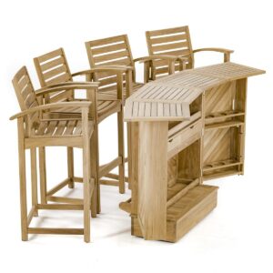 Pforzheim 5pc Teak Rectangular High Bar Set With Bar Chair