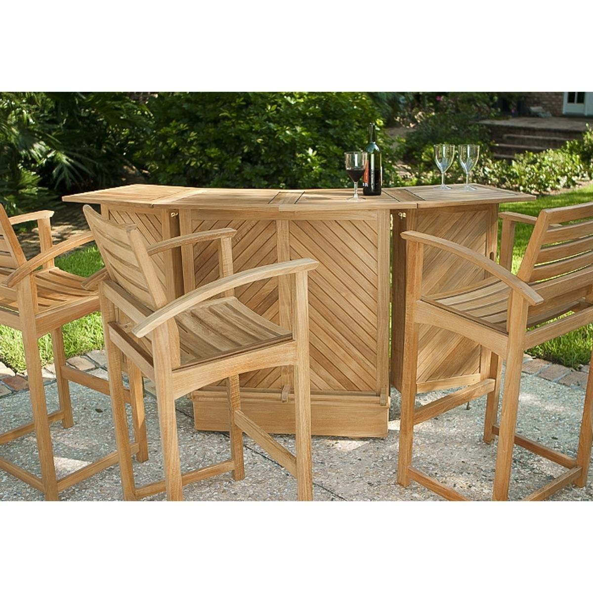 Pforzheim 5pc Teak Rectangular High Bar Set With Bar Chair